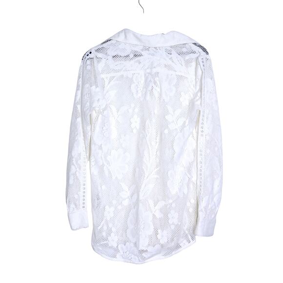 HEMANT & NANDITA Chemical Lace Button Front Shirt White Floral Women's XS - Picture 3 of 13